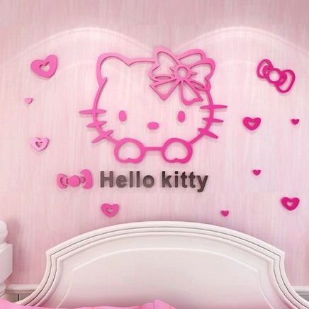 3D Hello Kitty Wall Sticker Decal Cute Surface Background For Kids Bedroom Decor - Lusy Store