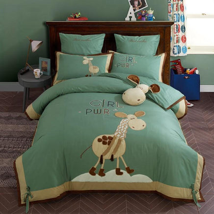 Girls Bedding Sets Cotton Satin Boy And Girl Cute Little Embroidery Bedding - Lusy Store