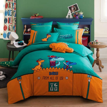 Girls Bedding Sets Cotton Satin Boy And Girl Cute Little Embroidery Bedding BD246 - Lusy Store