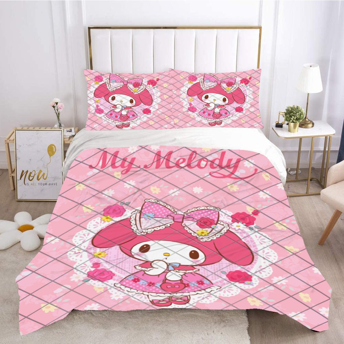 My Melody Bed Set Cute Sanrios Bed Linen Set Duvet Cover and Pillowcas