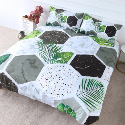 Tropical Bedding Bless Living Marble Modern Bedding Sets Green Palm Leaves Bedspread Geometric - Lusy Store