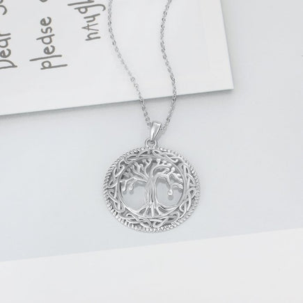 Vintage 925 Sterling Silver Tree of Life Round Pendant Necklace Women - Lusy Store