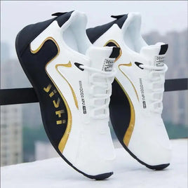 Men’s luxury leather casual sneakers from Lusy Store on urban background