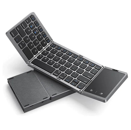 Foldable Rechargeable Wireless Bluetooth Keyboard for PC, Mac, Smartphone Windows, iOS, & Android Black Gray