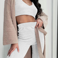 Lusy Store 3pcs Womens Clothing Long Sleeve Crop Tank Top And Drawstring Shorts Pajama Set Pajamas