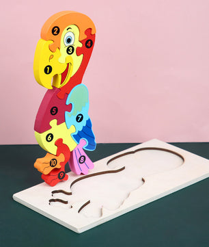 Lusy Store Children's Cartoon Number Animal Puzzle – Wooden 3D Fun Wooden & Pegged Puzzles