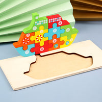 Children's Cartoon Number Animal Puzzle – Wooden 3D Fun Steamship