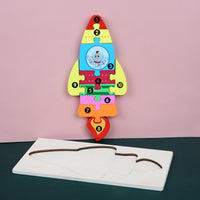 Children's Cartoon Number Animal Puzzle – Wooden 3D Fun Rocket