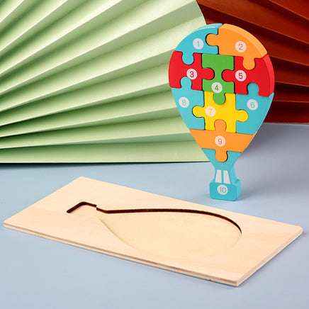 Children's Cartoon Number Animal Puzzle – Wooden 3D Fun Hot air balloon