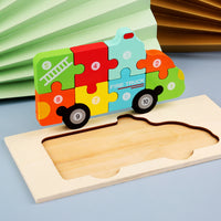 Children's Cartoon Number Animal Puzzle – Wooden 3D Fun Ambulance