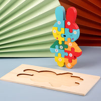 Children's Cartoon Number Animal Puzzle – Wooden 3D Fun Bunny
