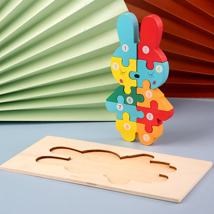 Children's Cartoon Number Animal Puzzle – Wooden 3D Fun Bunny