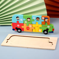 Children's Cartoon Number Animal Puzzle – Wooden 3D Fun Bus
