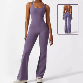 Lusy Store Women Sleeveless Flare Jumpsuits Fitness Yoga Long Pants One-Pieces