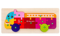 Children's Cartoon Number Animal Puzzle – Wooden 3D Fun Fire truck