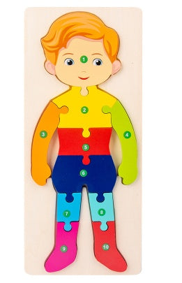 Children's Cartoon Number Animal Puzzle – Wooden 3D Fun Boy
