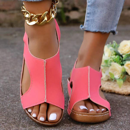New Summer Wedges Sandals With Elastic Band Design Casual Fish Mouth Shoes For Women Pink