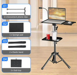 Lusy Store LLC Adjustable Projector &amp; Laptop Tripod Stand with Tray and Hose Clip Tech Accessories