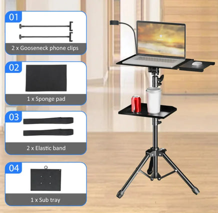 Lusy Store LLC Adjustable Projector &amp; Laptop Tripod Stand with Tray and Hose Clip Tech Accessories