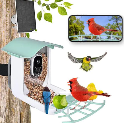 Solar-Powered Waterproof Bird Feeder with Camera Green