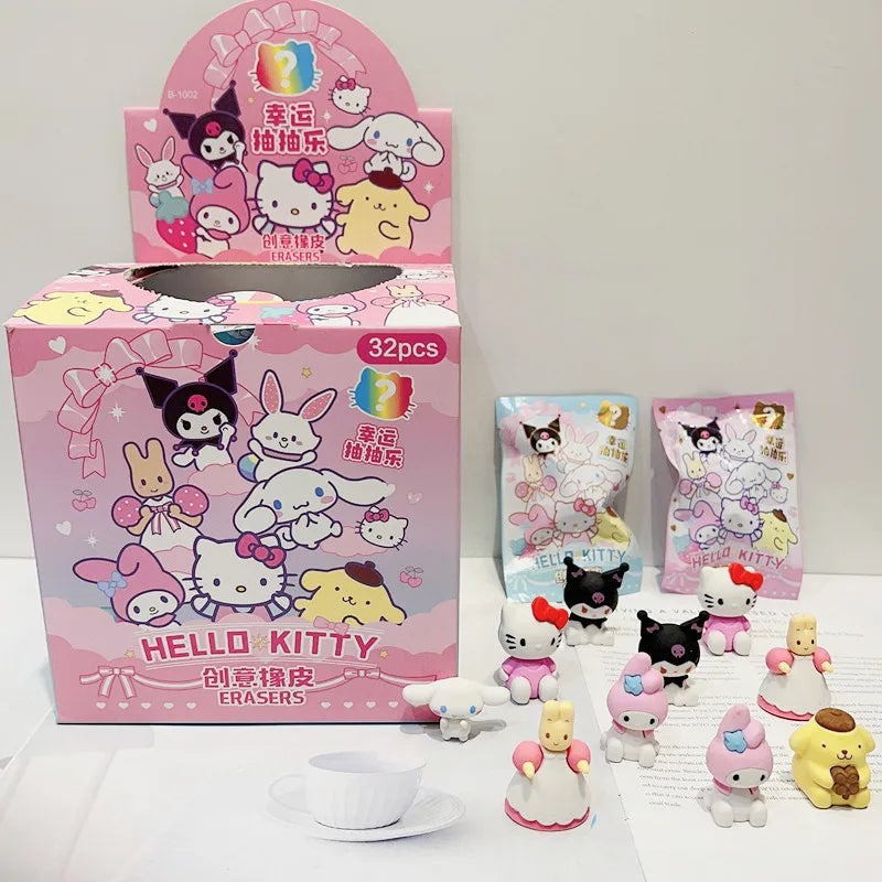 32Pcs Pokemon Figure Pencil Eraser Blind Box Hello Kitty Kuromi Melody Pikachu Student School Stationery Gifts - Lusy Store LLC 
