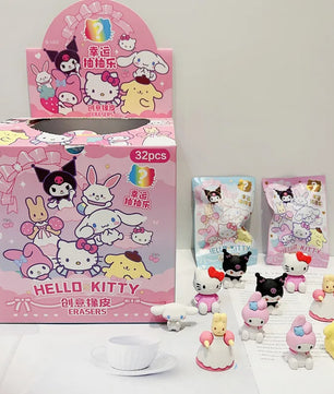 32Pcs Pokemon Figure Pencil Eraser Blind Box Hello Kitty Kuromi Melody Pikachu Student School Stationery Gifts - Lusy Store LLC 