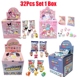 32Pcs Pokemon Figure Pencil Eraser Blind Box Hello Kitty Kuromi Melody Pikachu Student School Stationery Gifts - Lusy Store LLC 