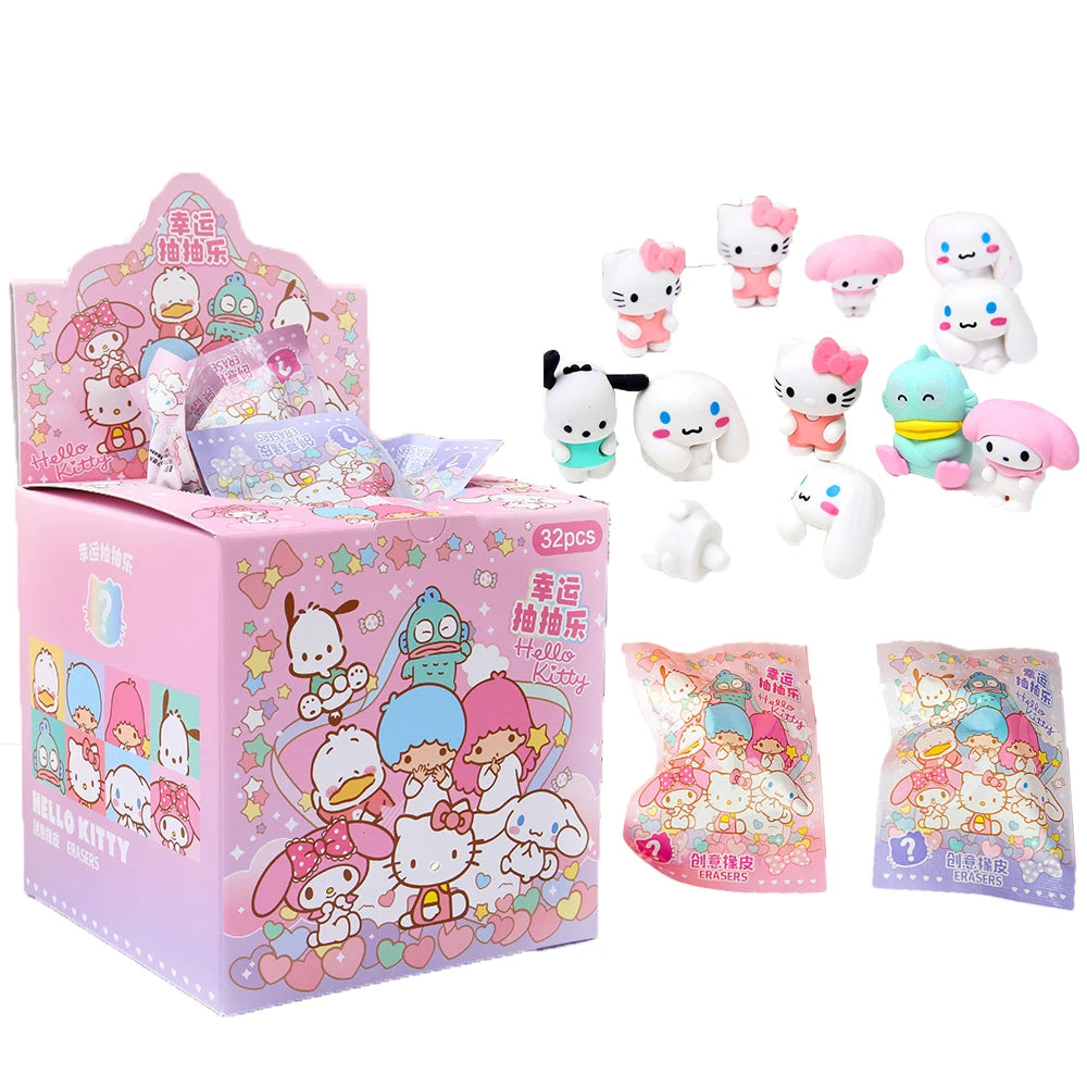 32Pcs Pokemon Figure Pencil Eraser Blind Box Hello Kitty Kuromi Melody Pikachu Student School Stationery Gifts - Lusy Store LLC 