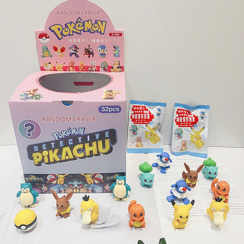 32Pcs Pokemon Figure Pencil Eraser Blind Box Hello Kitty Kuromi Melody Pikachu Student School Stationery Gifts - Lusy Store LLC 