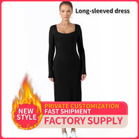 Lusy Store Women's Fashion Simple Solid Color Dress Dresses