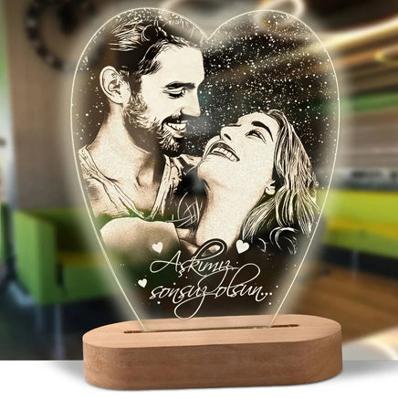 3D Night Light - Custom photo carved wood base text 3D lamp - Lusy Store LLC