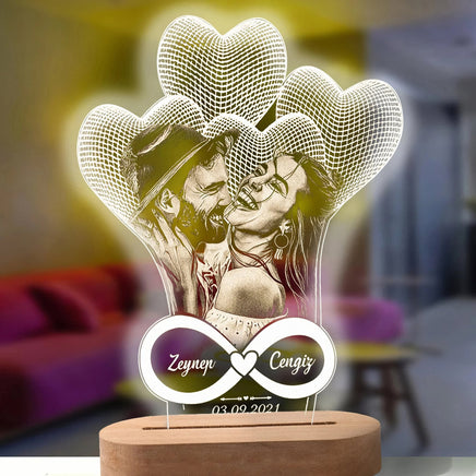 3D Night Light - Custom photo carved wood base text 3D lamp - Lusy Store LLC