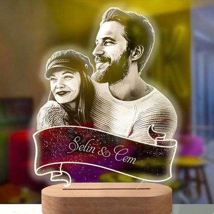 3D Night Light - Custom photo carved wood base text 3D lamp - Lusy Store LLC