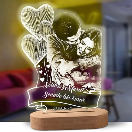 3D Night Light - Custom photo carved wood base text 3D lamp - Lusy Store LLC