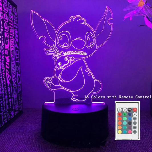 3D Stitch Night Light Lamp - 16 Colors, Remote Control, Room Decor - Perfect Gift - Lusy Store LLC