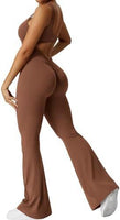 Lusy Store Women Sleeveless Flare Jumpsuits Fitness Yoga Long Pants One-Pieces