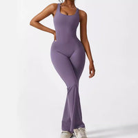 Lusy Store Women Sleeveless Flare Jumpsuits Fitness Yoga Long Pants One-Pieces