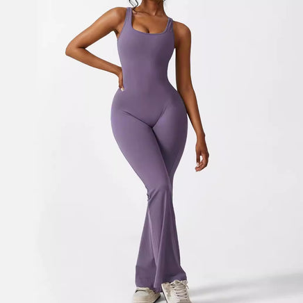 Lusy Store Women Sleeveless Flare Jumpsuits Fitness Yoga Long Pants One-Pieces