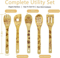 5 - Piece Kawaii Cartoon Kitchen Wooden Spatula Set featuring Anime Mickey Mouse, Stitch - Lusy Store LLC