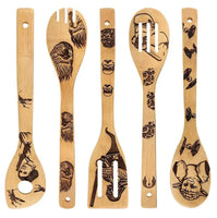 5 - Piece Kawaii Cartoon Kitchen Wooden Spatula Set featuring Anime Mickey Mouse, Stitch - Lusy Store LLC
