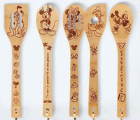 5 - Piece Kawaii Cartoon Kitchen Wooden Spatula Set featuring Anime Mickey Mouse, Stitch - Lusy Store LLC