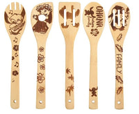 5 - Piece Kawaii Cartoon Kitchen Wooden Spatula Set featuring Anime Mickey Mouse, Stitch - Lusy Store LLC