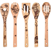5 - Piece Kawaii Cartoon Kitchen Wooden Spatula Set featuring Anime Mickey Mouse, Stitch - Lusy Store LLC