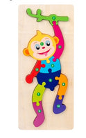 Children's Cartoon Number Animal Puzzle – Wooden 3D Fun Monkey