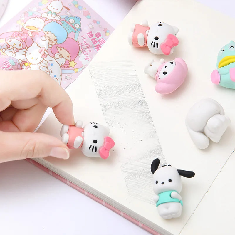 32Pcs Pokemon Figure Pencil Eraser Blind Box Hello Kitty Kuromi Melody Pikachu Student School Stationery Gifts - Lusy Store LLC 