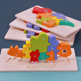 Lusy Store Wooden Montessori 3D Puzzle for Kids &ndash; Dinosaur Edition Wooden &amp; Pegged Puzzles