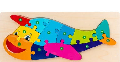 Children's Cartoon Number Animal Puzzle – Wooden 3D Fun Plane