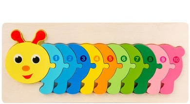 Children's Cartoon Number Animal Puzzle – Wooden 3D Fun Caterpillar1