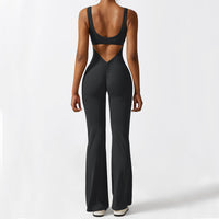 Lusy Store Women Sleeveless Flare Jumpsuits Fitness Yoga Long Pants One-Pieces