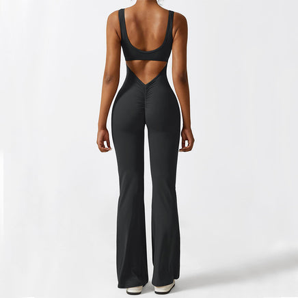 Lusy Store Women Sleeveless Flare Jumpsuits Fitness Yoga Long Pants One-Pieces